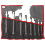 Set of Facom nylon roll with 8 compartments containing chrome socket wrenches of various sizes.