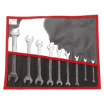 Set of Facom open-end wrenches in a red and black roll-up tool organiser, ideal for professional mechanics and DIY enthusiasts.
