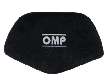 Black OMP racing helmet padding with white logo for Grand Prix Racewear.