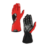 Red and black Grand Prix Racewear racing gloves designed for motorsport enthusiasts and professional drivers.