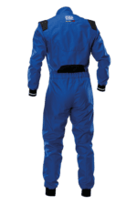 Blue Grand Prix Racewear racing suit with OMP logo, designed for motorsport safety and performance.