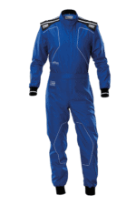 Grand Prix Racewear OMP KS-4 Kart Suit in vibrant blue with black accents, designed for kart racing safety and performance.