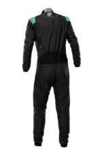 Grand Prix Racewear racing suit in black with teal accents, designed for motorsport safety and performance.