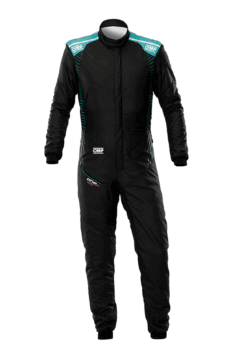 OMP One-S Air Race Suit Black Teal IA0-1876-A01-379 - Front
