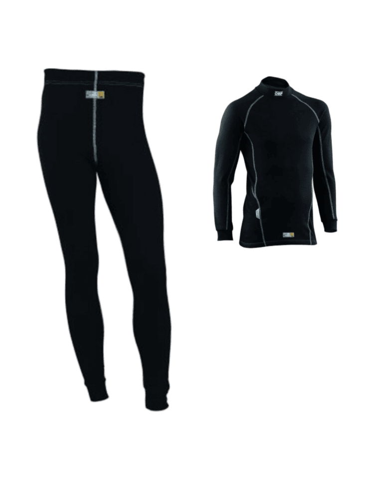 OMP Core First Underwear Race & Rally Bundle 2, black thermal base layer for motorsport, includes leggings and a top for optimal comfort and performance.