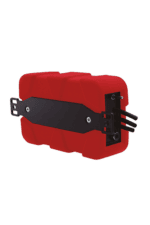 Red Grand Prix Racewear safety fuel cell with black mounting bracket for motorsport applications.