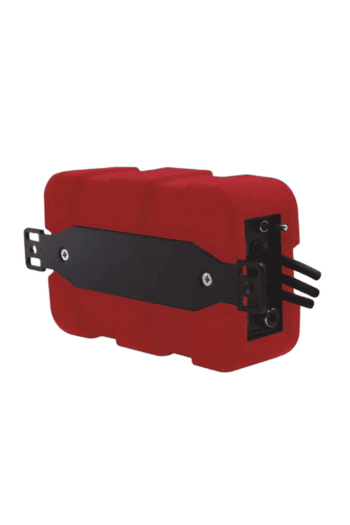 Red and black Grand Prix Racewear safety device with mounting bracket for motorsport safety equipment.