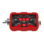 ZeroNoise Fury digital amplifier for motorcycle racing with control knobs and display in a red protective case.