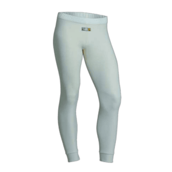 White racing pants designed for motorsport safety and performance, featuring a sleek fit and durable fabric for Grand Prix racewear.
