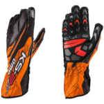 Grand Prix Racewear motocross gloves in black and orange with protective padding and grip features.