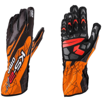 Grand Prix Racewear motocross gloves in black and orange with protective padding and grip features.