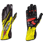 High-performance motocross gloves from Grand Prix Racewear with black, yellow, and red design, offering protection and grip for riders.