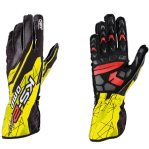 High-performance motocross gloves from Grand Prix Racewear with black, yellow, and red design, offering protection and grip for riders.