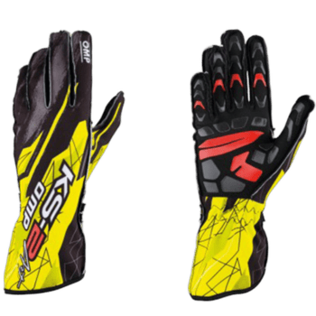 High-performance motocross gloves from Grand Prix Racewear with black, yellow, and red design, offering protection and grip for riders.
