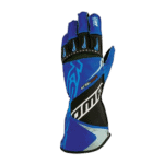 Blue and black racing glove with GPRD logo, designed for motorsport safety and performance.