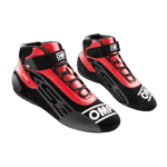 High-performance racing shoes from Grand Prix Racewear in red and black with OMP branding, designed for motorsport enthusiasts.
