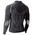 Grand Prix Racewear OMP KS Winter-R long sleeve kart top with black and white design and protective padding.