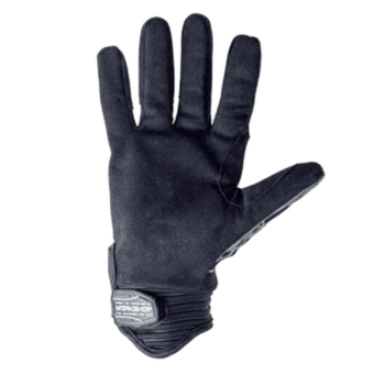 Black racing glove from Grand Prix Racewear with protective padding and adjustable wrist strap.