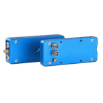 Blue electronic sensor modules used in racing telemetry systems for Grand Prix racewear.