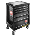 Facom Roll M3 6 Drawers Black Safety Lock Roll tool cabinet with wheels for garage or workshop use.