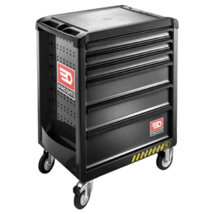 Facom Roll M3 6 Drawers Black Safety Lock Roll tool cabinet with wheels for garage or workshop use.