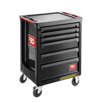 Facom Roll Safety Cabinet with 6 black drawers and caster wheels for industrial storage.