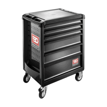 Facom Tba Roll.6nm3pb tool chest with five drawers on caster wheels, black finish, and Facom logo.