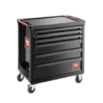Facom black rolling tool chest with six drawers and caster wheels for easy mobility.