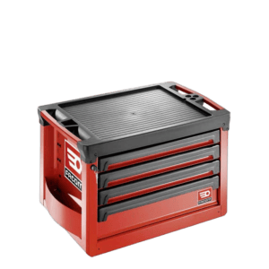 Facom red and black 4-drawer chest with a top work surface, ideal for workshop storage and organisation.