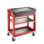 Facom utility cart with three shelves, two drawers, and four wheels for easy mobility, ideal for workshop or garage organisation.