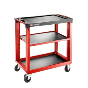 Facom utility cart with three shelves and four wheels, ideal for workshop or garage storage.