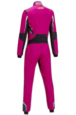 Pink Grand Prix Racewear racing suit with black and white accents, designed for motorsport enthusiasts and professional drivers.