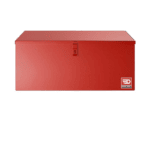 Red Facom metal toolchest with lock and handle, suitable for workshop storage.
