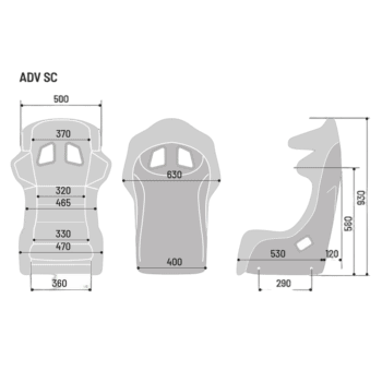 SPA008020ZNR Sparco ADV SC Carbon Fibre Seat - Dimensions