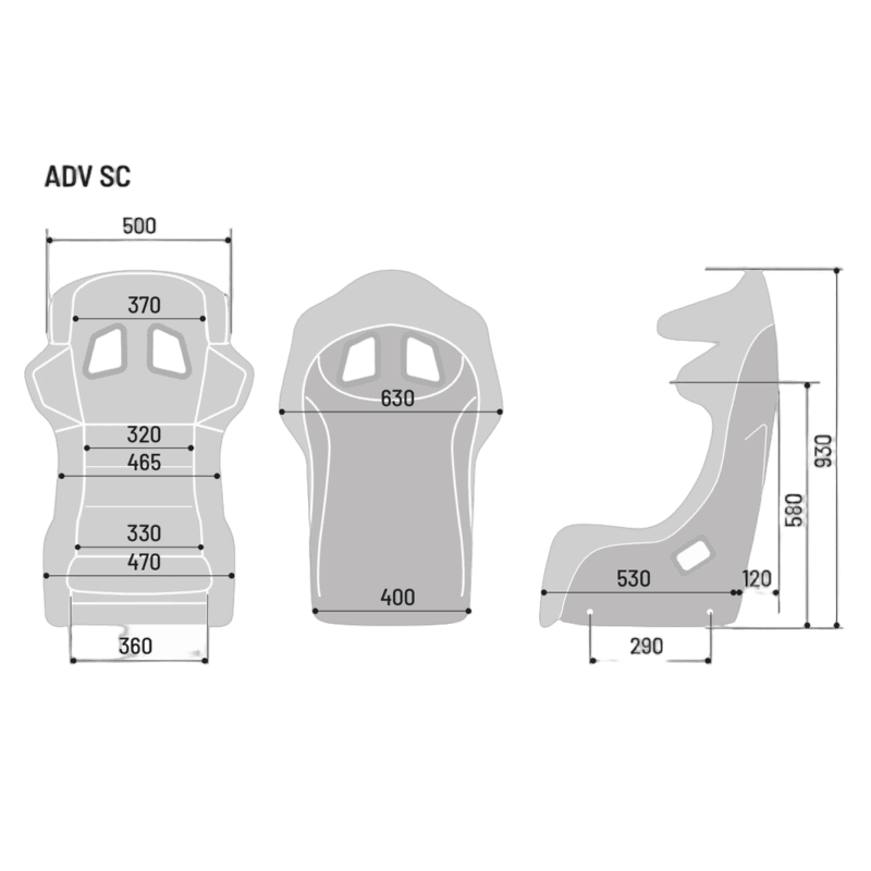 SPA008020ZNR Sparco ADV SC Carbon Fibre Seat - Dimensions