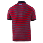 Red and black striped Grand Prix Racewear polo shirt with racing logo on the back collar.