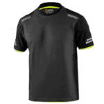 Black Grand Prix Racewear T-shirt with Sparco branding and yellow accents, designed for motorsport enthusiasts and racers.
