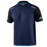 Sparco racing t-shirt in blue and black with logo details, designed for motorsport enthusiasts.
