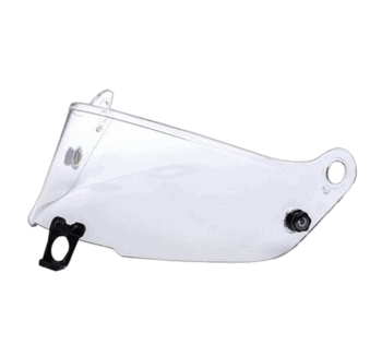 Clear racing helmet visor for Grand Prix racewear, designed for optimal visibility and safety in motorsport events.