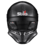 Stilo racing helmet with carbon fibre finish, designed for motorsport safety and performance.