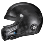 Carbon fibre racing helmet with aerodynamic design, suitable for motorsport safety gear from Grand Prix Racewear.