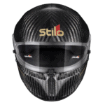 Carbon fibre Stilo racing helmet with tinted visor, designed for motorsport safety and performance.