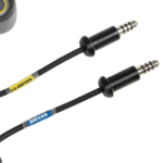 Two motorcycle throttle cables with black rubber grips and metal connectors, branded with 'CO-DRIVER' and 'DRIVER' labels, used in racing bikes.