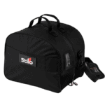 Black Silo racing gear bag with multiple compartments, ideal for motorsport enthusiasts and racewear storage.