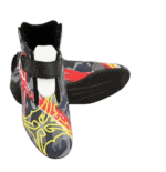 Grand Prix Racewear racing shoes with vibrant yellow, red, and black design, featuring a secure strap and high grip sole for motorsport performance.