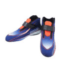 OMP KS Art Junior kart boots in blue with black and orange accents, designed for young racers, featuring a secure strap and ergonomic fit.