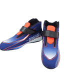 OMP KS Art Junior kart boots in blue with black and orange accents, designed for young racers, featuring a secure strap and ergonomic fit.
