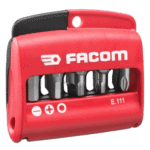 Facom 10bits Box:Slot, Pz & Hex E.111pb in red plastic case with metal bits inside.