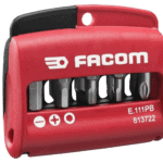 Facom E.111pg Jeu 10 Emb.25mm+Porte- tool set in red with multiple bits for professional use.