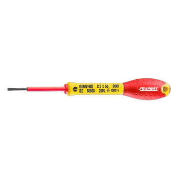 Facom insulated screwdriver with yellow and red handle, 2.5x50mm size, suitable for electrical work.